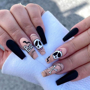 Disponible 24PCS Alta calidad <span class=keywords><strong>Halloween</strong></span> Acrílico Fantasma Calavera Calabaza Murciélago Estilo largo Prensa en las <span class=keywords><strong>uñas</strong></span> - Product Image 3