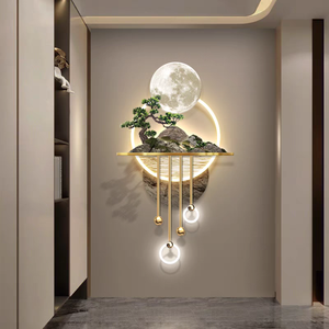 Moderno di lusso LED da parete arte 3D pino luna <span class=keywords><strong>all</strong></span>'ingrosso materiale acrilico luminoso paesaggio acquarello Base di carta pittura decorativa - Product Image 3