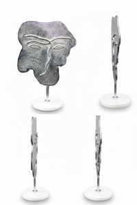 Sculpture de visage abstraite moderne en aluminium avec base en pierre blanche, statue décorative pour la décoration intérieure - Product Image 2