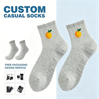 Chaussettes ras du cou personnalisables en tricot respirant à imprimé fruits pour femme, en polyester, coton et élasthanne, pour usage quotidien décontracté