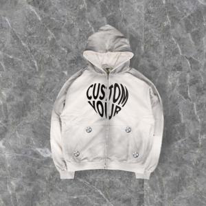 Sweat à capuche vintage à double couche, délavé à l'acide, délavé au soleil, délavé, style streetwear, sweat à capuche zippé ample en molleton pour hommes - Product Image 3