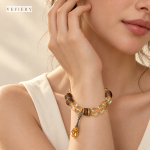 Pulsera de Cuarzo Amarillo y Cuentas de Madera con Cuentas Transparentes y Colgante de Gota - Product Image 2