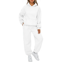 Yeni rahat spor jimnastik eşofmanı koşu düz renk güz kış Sweatershirt ve pantolon kadınlar için iki parçalı pantolon seti eşofman