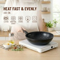 Poêle à frire E-TOP en aluminium moulé sous pression noir, antiadhésive, en granit, compatible induction, avec couvercle en verre, ustensiles de cuisine sains