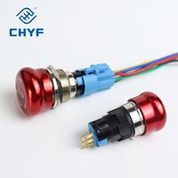Botón de Paro de Emergencia CHYF, Interruptor de Paro de Emergencia en Forma de Hongo con Conector, 3 Pines/6 Pines, Interruptor de Botón Pulsador Metálico
