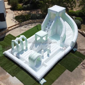 สนามเด็กเล่นเป่าลมกลางแจ้งสีเขียวมิ้<span class=keywords><strong>นท</strong></span>์ขาวพร้อมสไลเดอร์น้ำและอุปกรณ์เล่นนุ่ม<span class=keywords><strong>นว</strong></span>ล - Product Image 1