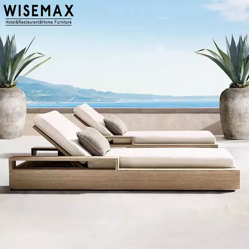 Wisemax đồ nội thất ngoài trời hồ bơi Sun Lounger Gỗ Tếch khung nhanh khô bọt và ngoài trời vải biệt thự Patio Sun boong Ghế bộ