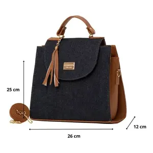 Bolso Bandolera de Mezclilla para Mujer Fana Hera, Cierre de Solapa, Decoración con Borlas, Estilo Casual, Asa Azul - Product Image 3