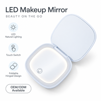 Mini miroir de maquillage portable double face avec interrupteur tactile, support réglable, miroir LED pour soins personnels, voyage, maison