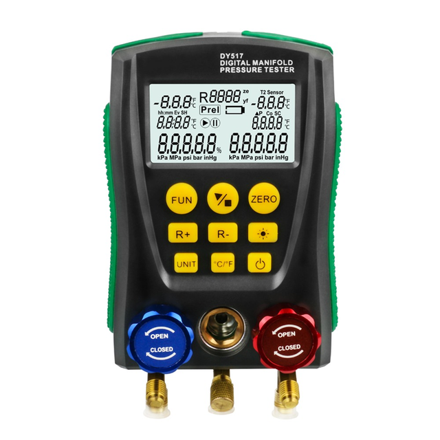 Shelok DY517 Digital Manifold Pressure Gauge Pressure Tester HVAC Refrigeration Pressure Tester with Multi-Refrigerant Support
