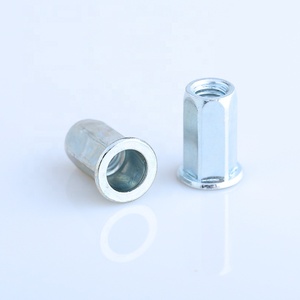 Écrou à riveter à tête hexagonale plate ouverte en acier au carbone doux zingué - Product Image 3