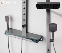 Ensemble de douche mural apparent avec robinetterie de salle de bain, système de massage dorsal intelligent à LED, couleur blanc métallisé, tendance TikTok