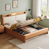 Lit de rangement à vérin pneumatique en chêne massif, style minimaliste moderne, avec tiroir de rangement intégré, pour chambre à coucher, taille simple, style nordique