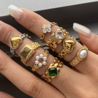 J&D Meilleures Ventes Bagues Vintage en Acier Inoxydable Or 18 Carats Bijoux de Luxe Perle Cœur Montre Carrée