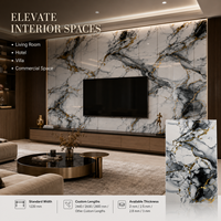 Panneau mural en PVC imperméable à haute brillance MORLENX Smoky Ink Gold Vein UV Marble pour salon, cuisine et murs décoratifs d'hôtel