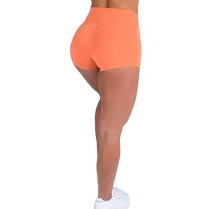 Orange High Waist Sexy Compression Breathable Scrunch Butt Sports Shorts For Women