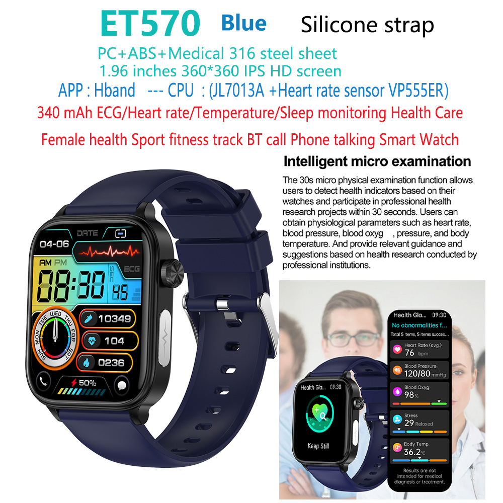 Bracelet en silicone bleu ET570-ECG-health-smart-watch