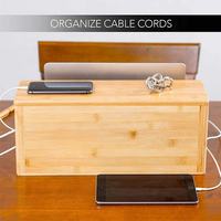 Boîte de rangement pour câbles en bambou pour bureau à domicile, grande boîte de gestion des câbles avec couvercle pour cordons et multiprises