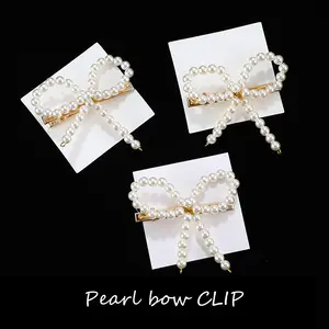Women Girls Fashion Plastic White Pearl Hair Accessories High Quality Pearl Bow Hair Clip