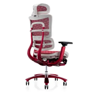 Chaise ergonomique Bifma 5 ans de garantie, chaise de bureau de luxe rouge confortable, mobilier de bureau entièrement en maille, Base moderne en alliage d'aluminium