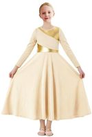 Robe de danse de louange pour filles Easyforever, à volants, couleur or métallisé, blocs de couleurs, tunique longue en coton bleu roi pour la danse lyrique et de culte