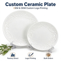 Juego de Platos de Cerámica Blancos con Relieve Personalizado, Vajilla de Porcelana de Lujo con Impresión de Logotipo para Restaurante, Hogar, Regalo de Boda