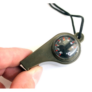 <b>Outdoor</b> Multi Functional Whistle With Compass And <b>Thermometer</b> Compact Metal Survival Gear For Wild Use Gray 63mm Length - Product Image 3