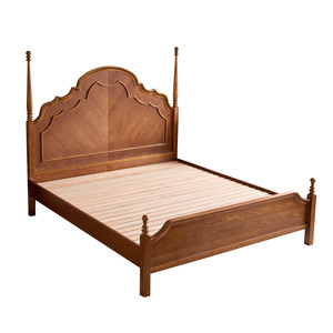 Lit double 1,8 m <span class=keywords><strong>en</strong></span> chêne massif de style rétro américain, style français du milieu du siècle, multifonctionnel, couleur cerisier, haut de gamme pour <span class=keywords><strong>chambre</strong></span> principale - Product Image 5