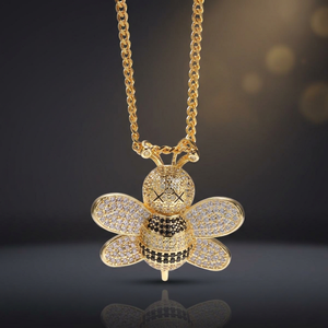 Gold Plated Brass <b>Bee</b> Pendant Necklace Cubic Zircon Iced Out Hip Hop Charm Chain Jewelry <b>Gift</b> - Product Image 4