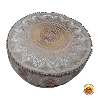 Pouf ottoman en coton traditionnel de luxe, broderie artisanale, hippopotame, décoration d'intérieur, pouf rond