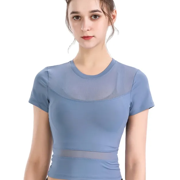 Customized Design Polyester Spandex Plus Size Women Clothing Fitness Yoga Gauze Top
