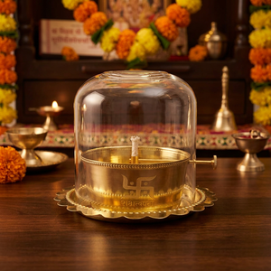 Couverture de Diya Akhand en laiton plaqué or, lampe à huile, décoration pour temple domestique, activités religieuses, Diwali, résistance à la chaleur - Product Image 2