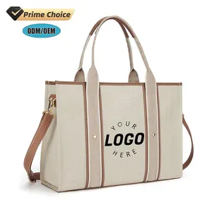 BSCI Custom Logo Tote Bag Canvas Laptop Bag Briefcase For Women Large Capacity Handbag For Office School Travel