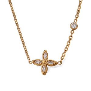 Collar de Oro con Cristal en Forma de Cruz, Engaste Biselado, Joyería para Mujer de Uso Diario - Product Image 5