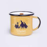 Mug de camping en émail fait main très apprécié 350 ml sans BPA, vierge pour sublimation, logo personnalisé, finition mate rouge/bleu, compatible lave-vaisselle et micro-ondes