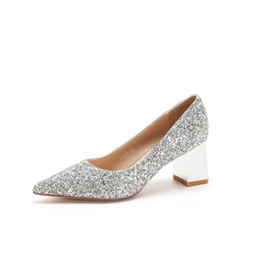 Escarpins à paillettes 6555E à bout pointu et talon carré, chaussures de mariée et de soirée - Product Image 5