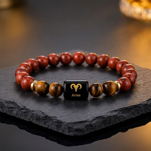 Bracelet en perles Aries, pierre naturelle, agate, plaqué or, bijoux unisexes, cadeau - Product Image 3