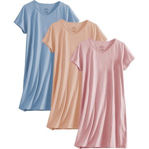 FOXA เสื้อนอนคอวีแขนสั้นผ้าเจอร์ซีย์เนื้อนุ่มสำหรับผู้หญิง 3 แพ็ค หลากสี - Product Image 1