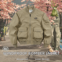 Nouvelle veste bomber décontractée en polyester/coton enduit coupe-vent pour l'automne, avec fermeture éclair, motif lettres, col montant et logo avant, tendance