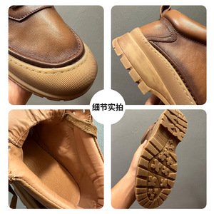 Leather British Retro Martin <b>Boots</b> with Padding Short <b>Boots</b> of Soft Cowhide Fashionable Casual Leather <b>Boots</b> for Men shoes - Product Image 4