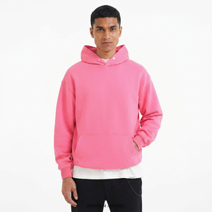Sweat à capuche demi-zip tricoté OEM pour homme, personnalisé, sans cordon, de qualité supérieure, en coton épais de luxe, rose numérique - Product Image 1