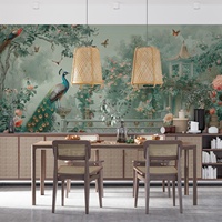 Papier peint mural personnalisé imperméable, motif floral vintage, oiseaux, paon, fleurs, forêt, jardin, paysage