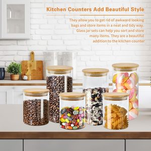 뜨거운 판매 6 PC 밀폐 투명 곡물 주방 저장 붕규산 유리 식품 저장 용기 대나무 뚜껑 - Product Image 3