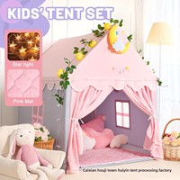 Tente de jeu princesse imperméable pour enfants, modèle été, simple couche, pour filles, abri de sommeil pour bébé, 2 fenêtres, rideau rose, design artistique en tissu