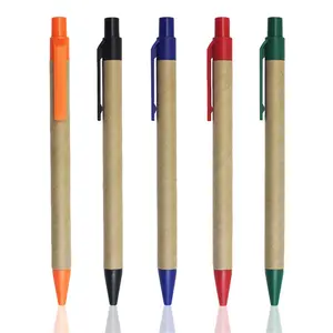 Wholesale Advertising Kraft Paper Tube Ballpoint Pen Student Genius Retractable Stationery Ball Point Pens Office Supplies