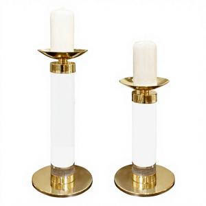 Polished <b>Brass</b> & Lucite Handmade Home Decoration <b>Candlestick</b> Taper Candle Holder Stand - Product Image 1