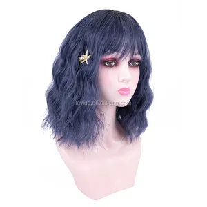 AliLeader de Halloween Cosplay fibra resistente al calor Peluca de cabello rizado Natural Lolita Bob peluca corta lindo sintético ondulado pelucas con flequillo