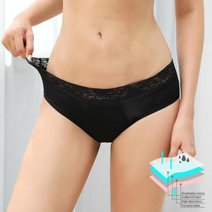Culotte menstruelle taille basse en coton et élasthanne respirante pour femme, anti-fuite, quatre couches, avec dentelle ajourée à la taille – Meilleure vente - Product Image 4