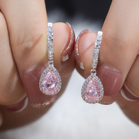 Messi – boucles d'oreilles en argent véritable 100% 2Ct rose en Zircon cubique à haute teneur en carbone pour les rencontres ou les mariages