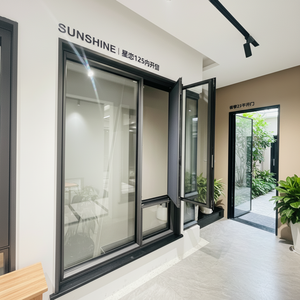 Ventana abatible francesa moderna de doble oscilación, vidrio de aluminio gris con marco de esquina, diseño de giro inclinable para villas - Product Image 2